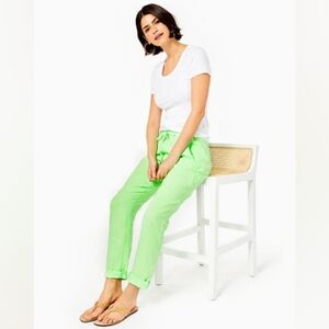 Lilly Pulitzer 31" Taron Mid-Rise Linen Pant Lime Zest Size Large